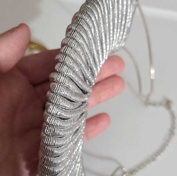 Huge silver boho necklace statement sparkly metallic adjustable - Picture 14 of 14